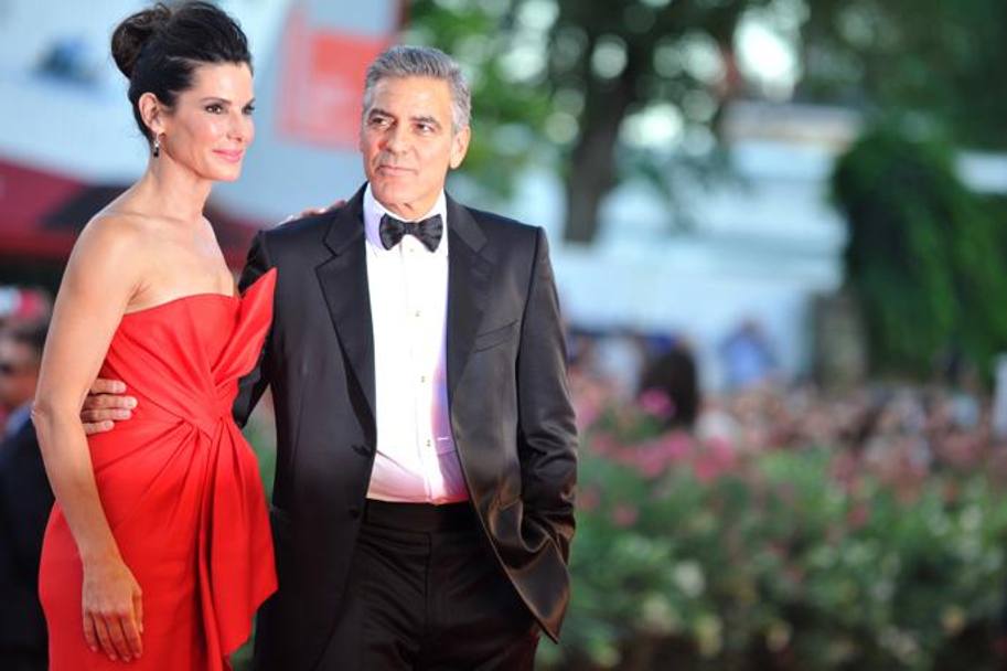 Con George Clooney sul red carpet del Festival del cinema di Venezia per &#39;Gravity&#39;, 2013. 